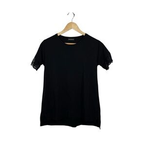 Twinset Women’s Classic Crewneck Lace Trim Tee in Black Size XXS